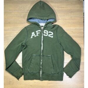 Abercrombie & Fitch Mens VTG Zip Hoodie Green Distressed AF 92 Applique Medium